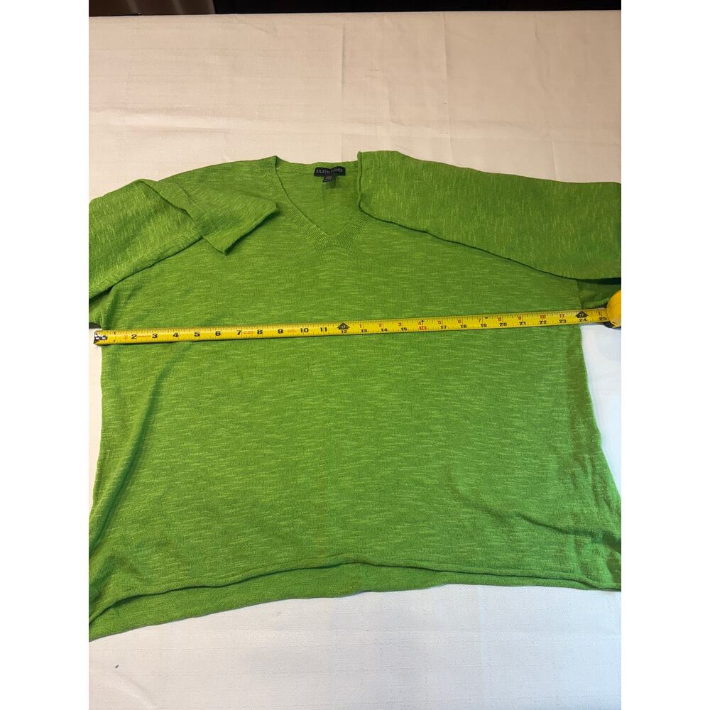 Eileen Fisher Women's Lime Green Linen/Cotton Slub Vneck Sweater Size XL - Picture 4 of 10